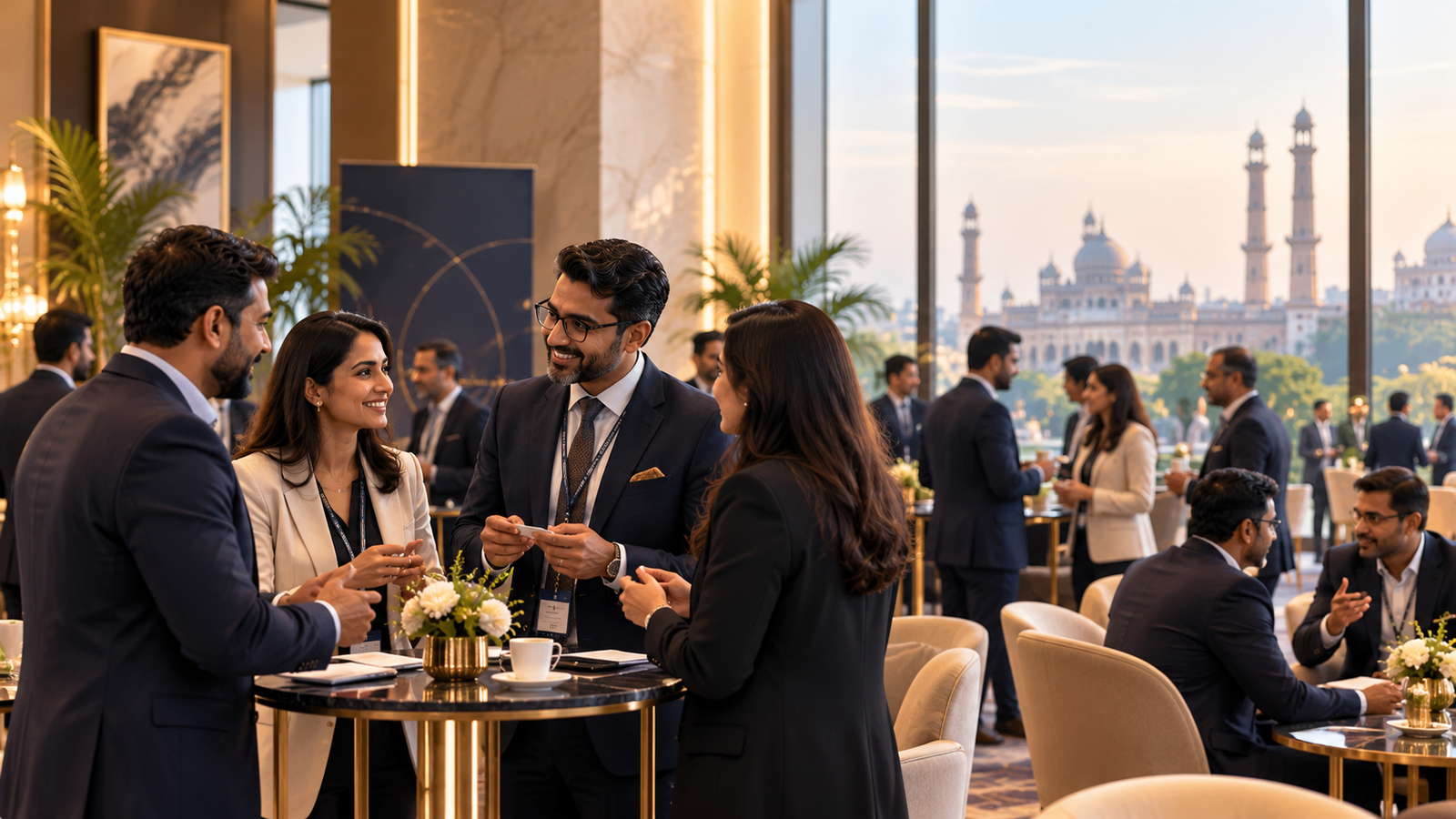 Business professionals networking at a GLOBE BUSINESS NETWORK event